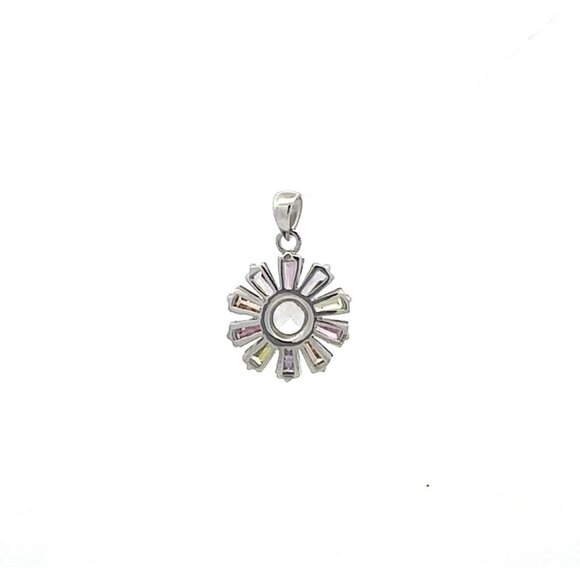 Designer Silver & Multi Colored Cubic Zirconia Pastel Color Flower Pendant! 28 - Picture 4 of 6